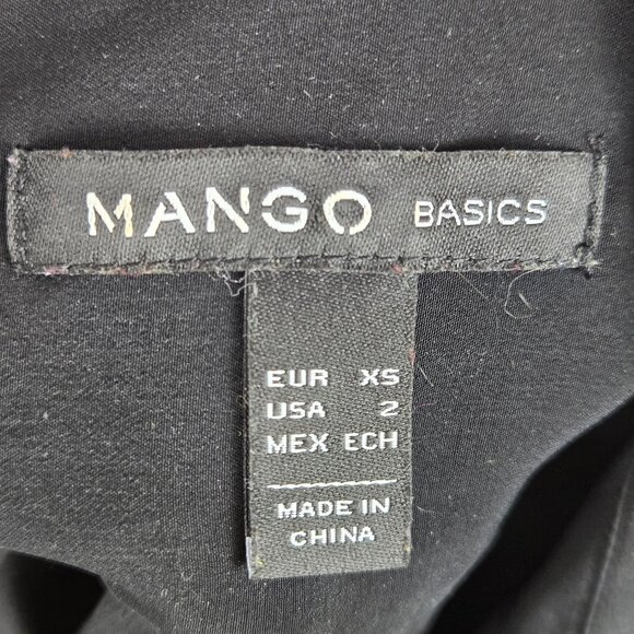 Mango Size XS Black Button Down Shirt Long Sleeve Chest Pocket Rounded Hem - Picture 8 of 10